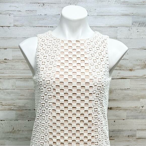 Tibi Sonoran Sleeveless Eyelet Shift Dress Size 0 Ivory Overlay Neutral Cotton - Picture 3 of 15
